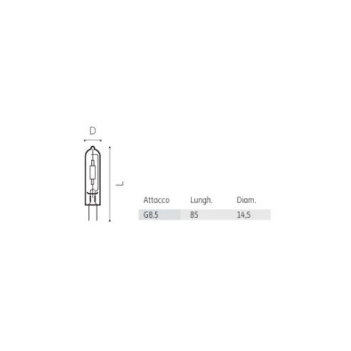 misure lampadina a ioduri metallici attacco G12 70W lunghezza 85mm, diametro 14,5mm