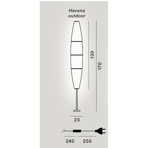 Havana Outdoor terra di Foscarini, dimensioni: diam. 23 cm x h. 130/173,5 cm, cavo 240+250 cm.