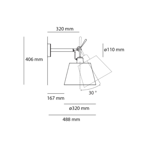 Lampada da parete Tolomeo Diffusore 24 Wall dimensioni: altezza 40.6 cm- profondità 48.8 cm