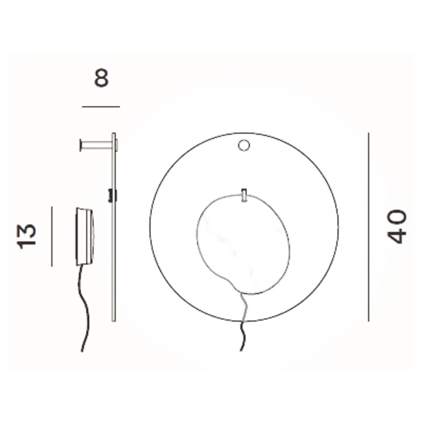 Gioia parete di Foscarini dimensioni: diffusore 40 cm, attacco parete 13 cm, sp. 8 cm.