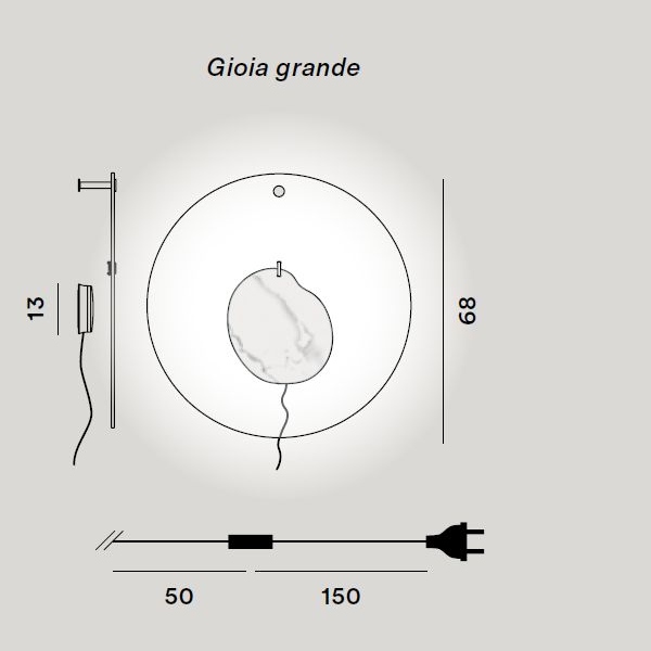 Gioia grande parete di Foscarini dimensioni: 68 cm, attacco parete 13 cm, sp. 8 cm.