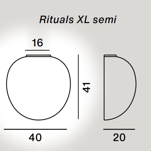 Rituals XL semi parete di Foscarini dimensioni, 40/16 cm x h. 41 cm x sp. 20 cm.