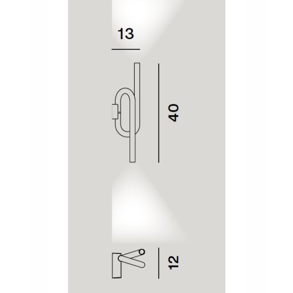 Tobia parete di Foscarini, dimensioni: 40 cm x 13 cm x 12 cm, cavo 240 cm + 70 cm.