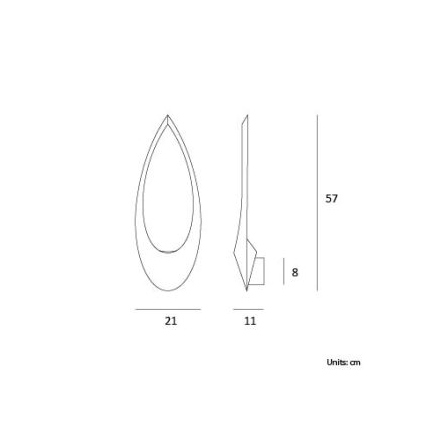 Blum parete di Lumencenter dimensioni: h.57 cm x l.21 cm sp. 11 cm, basetta fissaggio h. 8 cm