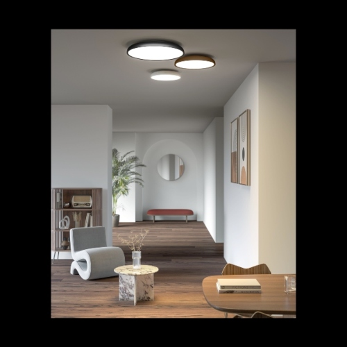 Zero plafoniera Lumencenter nelle finiture bianco ft, painted bronze e nero ft ambientate