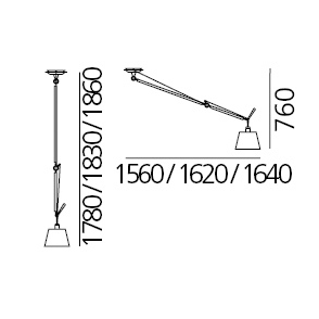 Tolomeo sospensione decentrata, misure indicate in base alla scelta dei diffusori