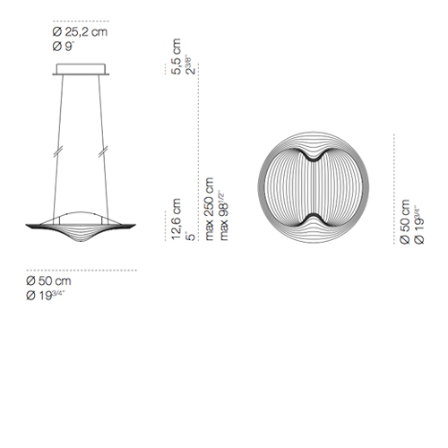 Sestessa led lampada da sospensione, misure: diametro cm. 50 x h.cm.12,6