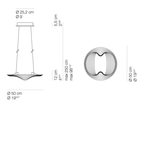 Sestessa Cabrio led lampada da sospensione, misure: diametro cm. 50 x h.cm.12