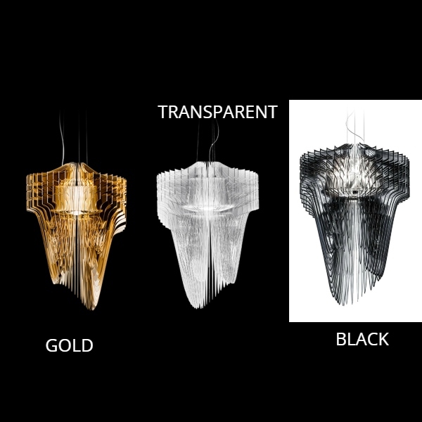 Aria XL sospensione, nelle tre finiture black, gold e transparent