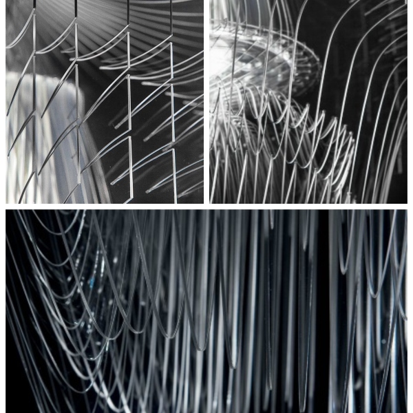 Aria transparent large a sospensione realizzata in Cristalflex, materiale brillante come vetro ma leggero e resistente