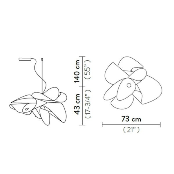 Étoile sospensione misure diametro cm.75 x h. cm.45 max 140cm