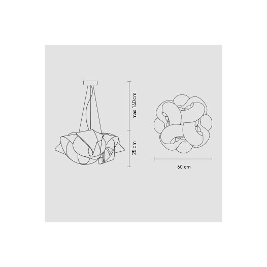 Fabula large a sospensione, dimensioni 60x60x25cm di altezza - altezza massima 140cm.