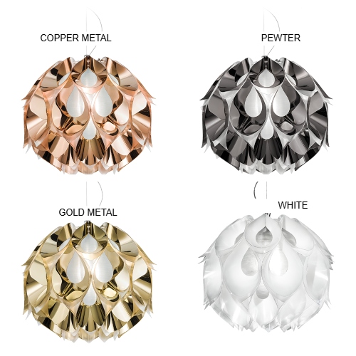 finiture della lampada sospensione Flora: copper metal, pewter, gold metal e white