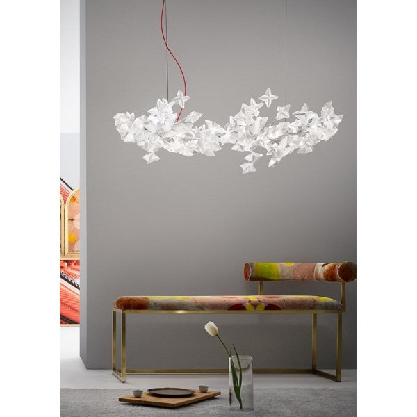 Lampada da sospensione Hanami Large di Slamp in lentiflex/polycarbonate/stainless steel. Filo Rosso