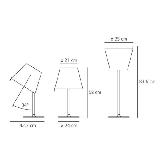 Melampo tavolo, misure di ingombro nelle tre diverse posizioni