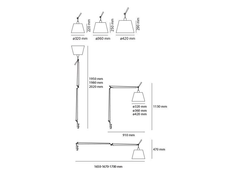 Tolomeo Mega di Artemide, dimensioni.