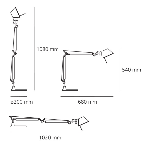 Tolomeo Midi Led base tavolo diam.20 cm. Dimensioni cm.60/96 x h.cm.50/100