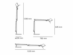 Tolomeo corpo led, con base tavolo diam. 23 cm. Dimensioni cm.78/122 x h cm.64,5/129