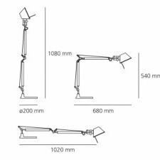 Tolomeo mini led corpo misure cm.68/102 x h cm.54/108 base diametro cm.20