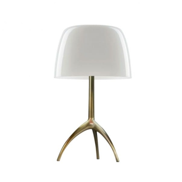 Lumiere grande lampada da tavolo con struttura color champagne e vetro bianco
