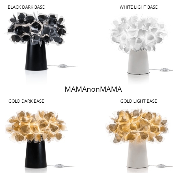 Clizia tavolo, nelle finiture mamnonmama black, white, gold con dark base e gold con light base