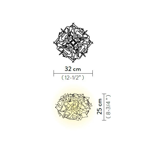 Veli tavolo misure diametro 32 x h cm.25. Luce diffusa 360°. Lampadina led 6w E14 (esclusa)