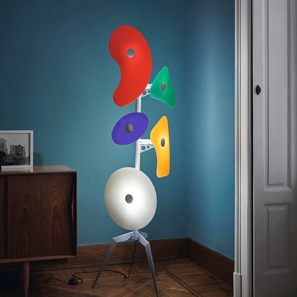 Lampada da terra Orbital di Foscarini in vetro serigrafato e metallo verniciato