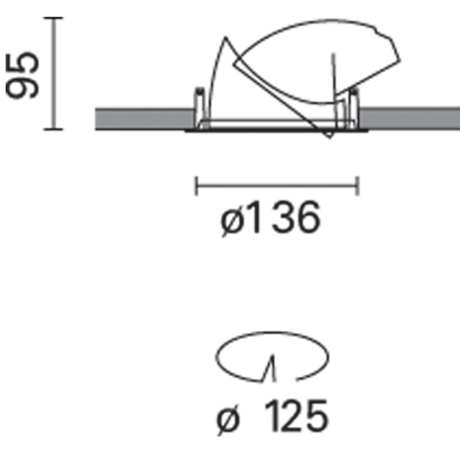 Dimensioni dell'apparecchio da incasso Pixel Plus LED (mm): 136 x 95. Foro controsoffitto 125mm