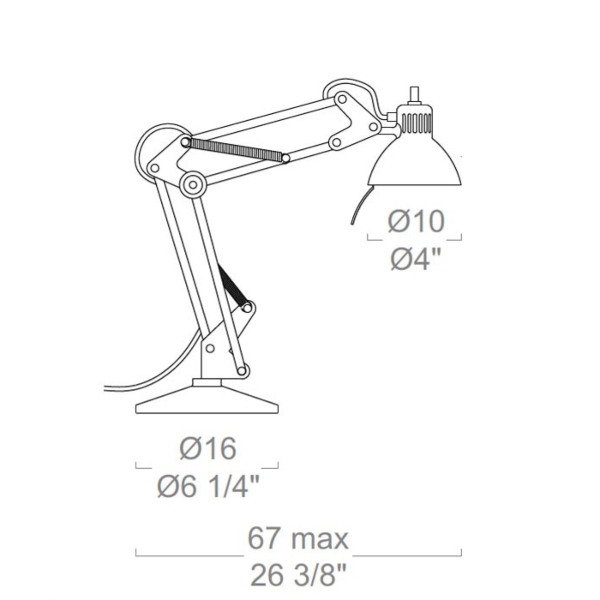 JJ lampada da tavolo/scrivania misure della max estensione
