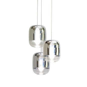 Lampada da sospensione Gong mini 3R, colore silver metallized transmirror, per interni