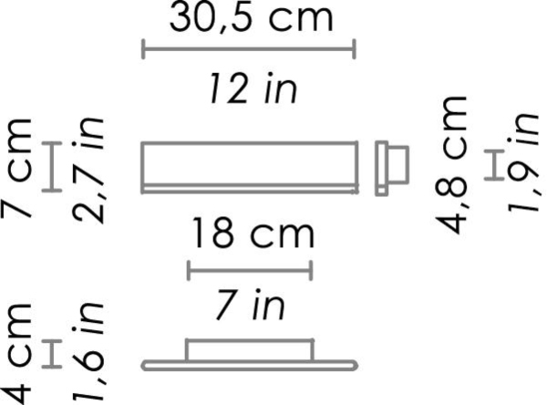 Riga lampada da parete misure: cm.30,5xcm.4.8xcm.3,1